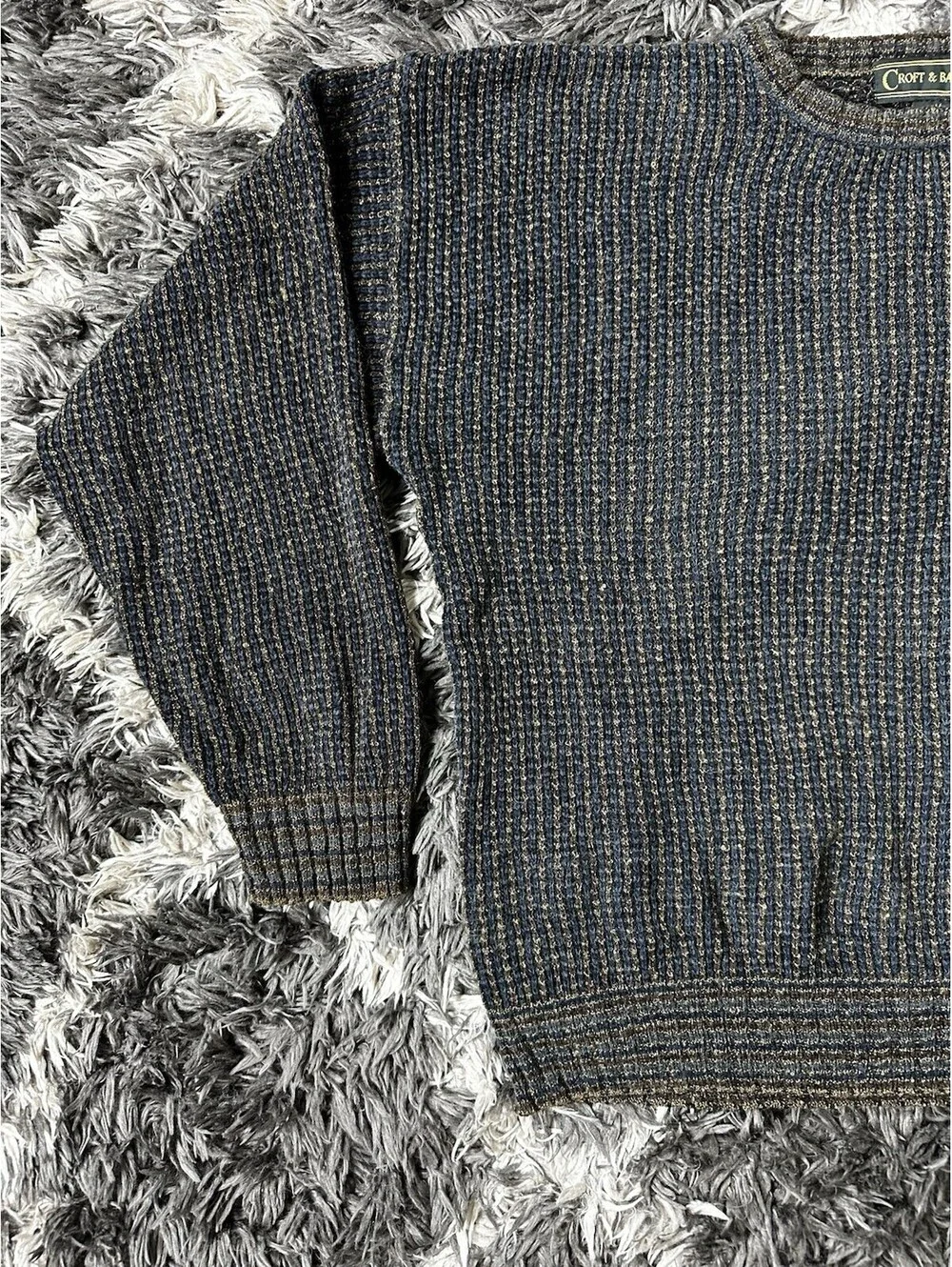 Vintage 90s Croft Barrow Knit Sweater Mens M Brown Black Ribbed Made in Taiwan